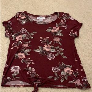 White Fawn Girls Floral Print tie-front tee